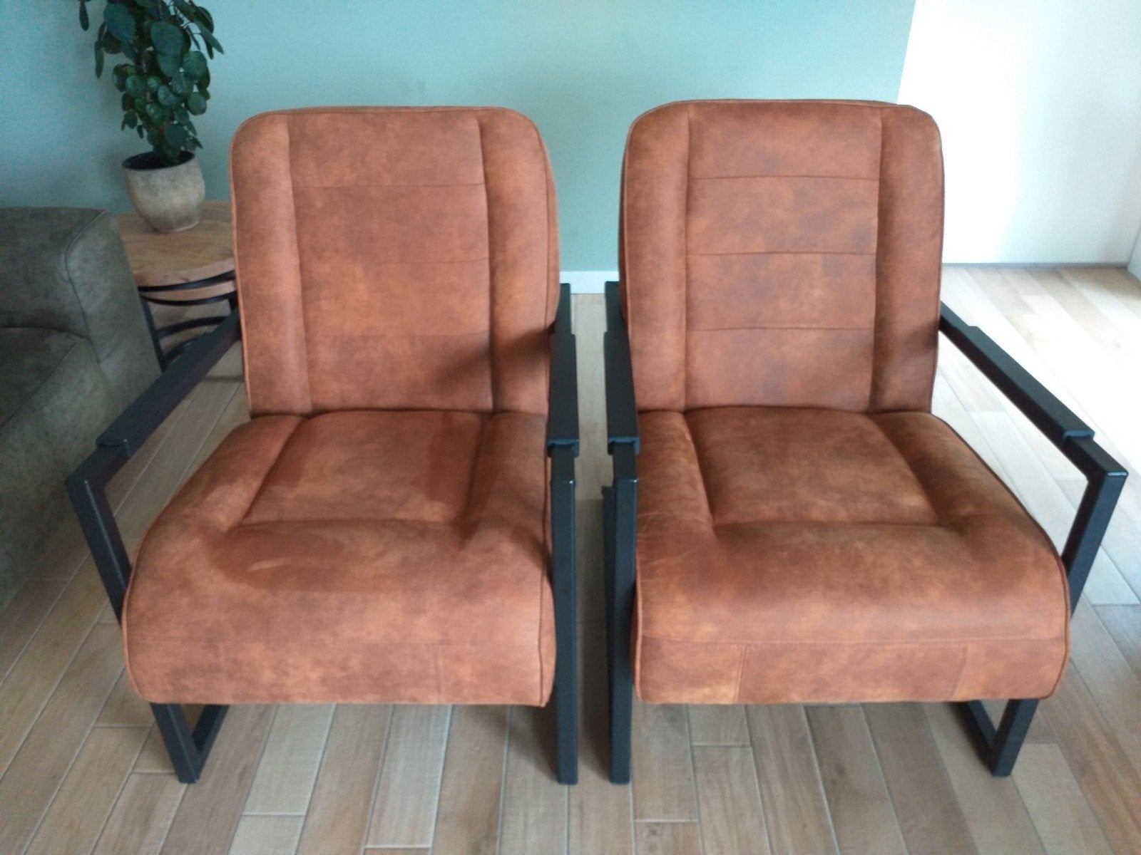 2 Fauteuil Morris - cognac Stoer stof Preston, Ophalen, Stoer, 75 tot 100 cm, Stof