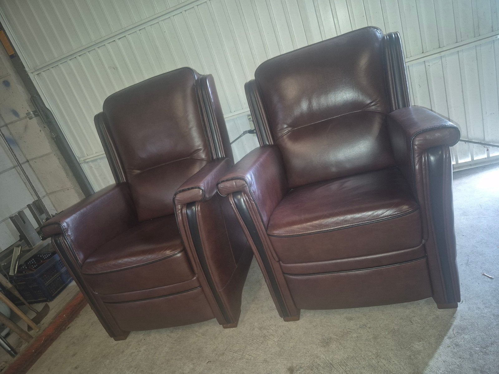 2 leren Fauteuils, Ophalen, Klassiek, Zo goed als nieuw, 75 tot 100 cm