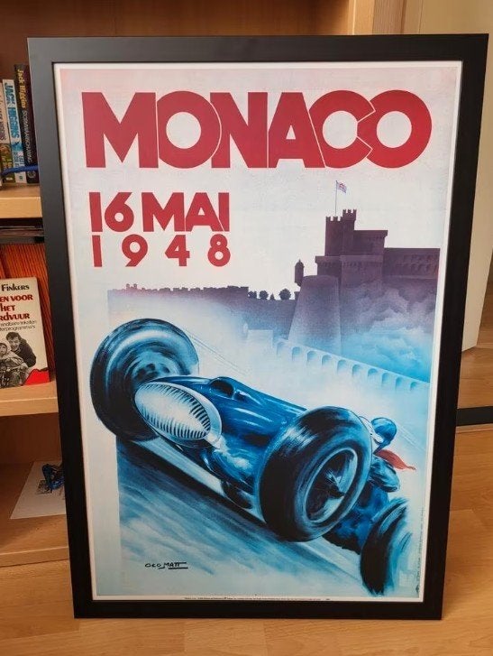 Formule 1 Monaco 1948 Poster - Ingelijst, Ophalen, Rechthoekig Staand, Met lijst, Zo goed als nieuw