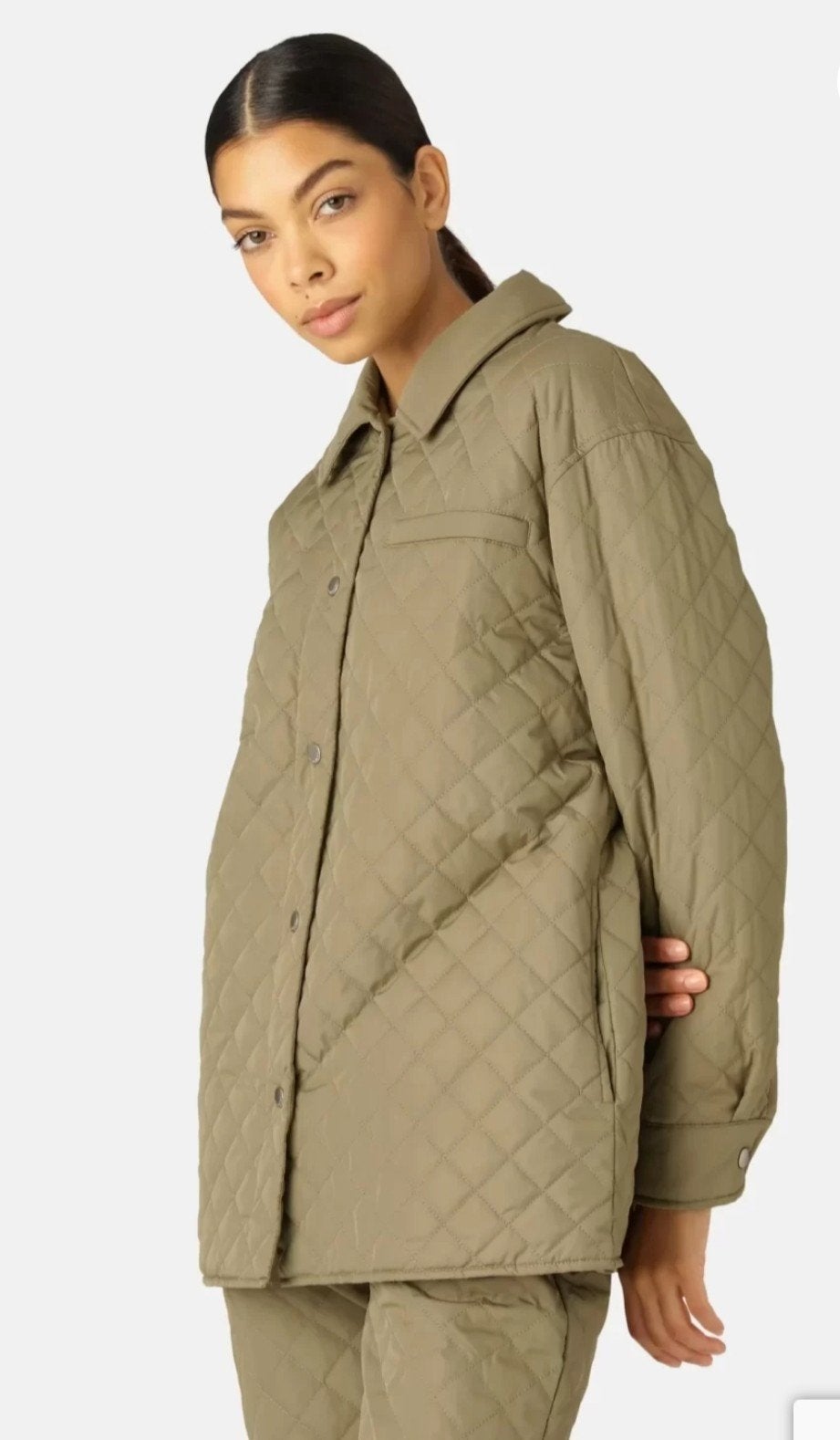 Ilse Jacobsen quilt jacket doorgestikte jas sage salie 42 44, Maat 46/48 (XL) of groter, Ophalen of Verzenden, Groen, Ilse Jacobsen