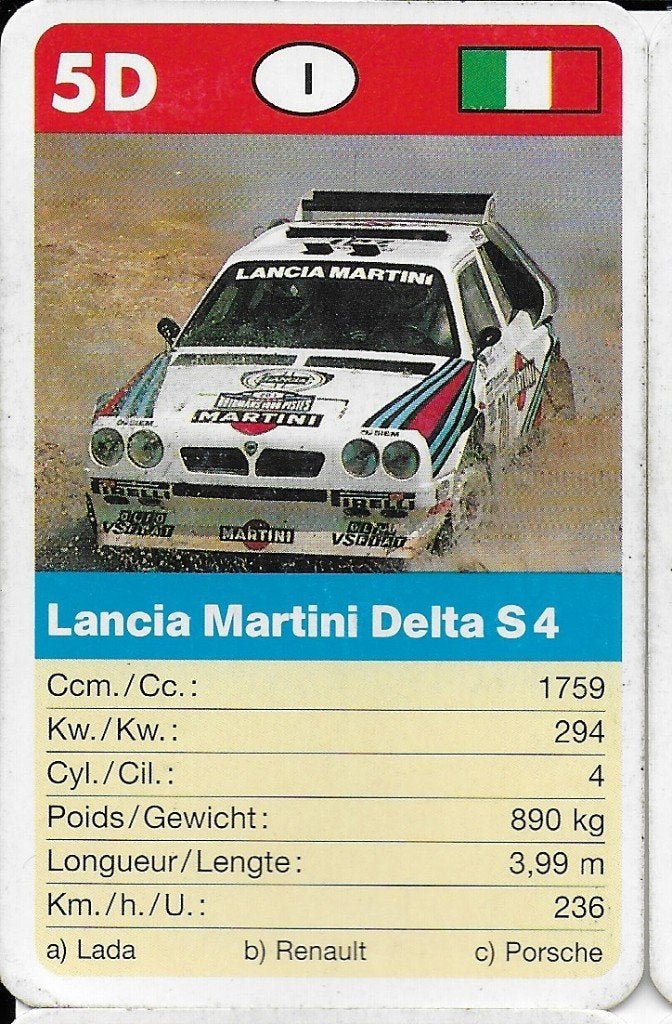 Kw451 autokaartje 5d lancia martini delta s4, Ophalen of Verzenden, Zo goed als nieuw, Auto's
