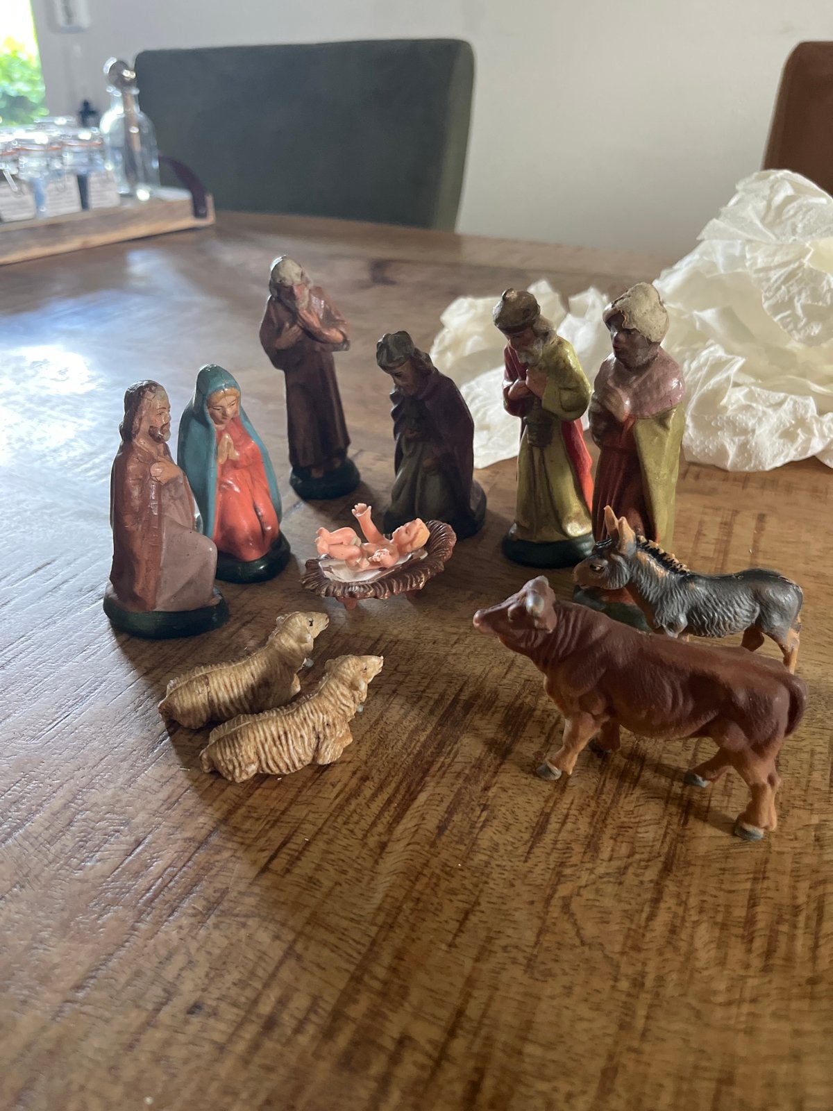 Kerststal Beeldjes Set - Jozef, Maria, Jezus en Dieren, Verzamelen, Ophalen of Verzenden, Gebruikt, Beeld(je), Christendom | Katholiek