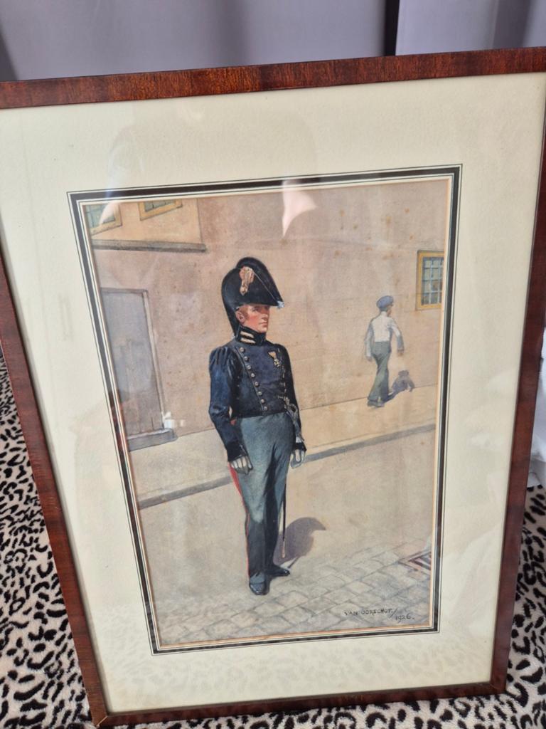 Oud pastel schilderij: Officier van Grenadiers, Antiek en Kunst, Kunst | Tekeningen en Foto's, Ophalen of Verzenden
