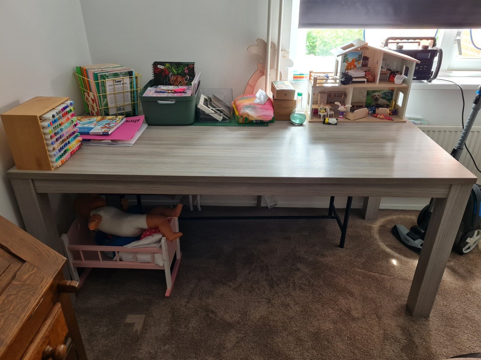 Grijze eettafel 180x90x75cm, Ophalen, Gebruikt, Rechthoekig, 50 tot 100 cm