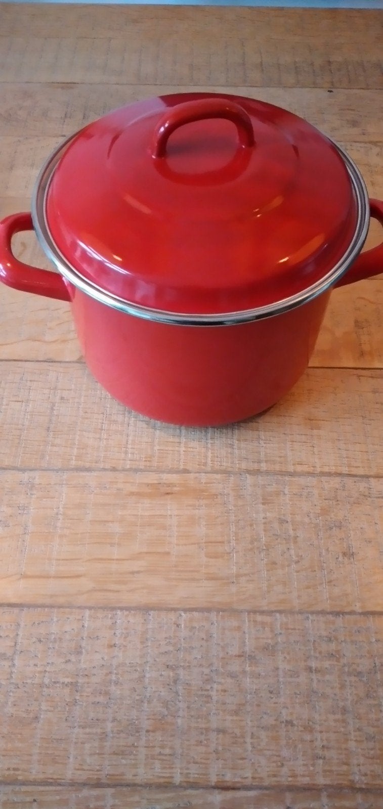 Rode emaille kookpan soeppan met deksel - 14 cm hoog, Verzenden, Geschikt voor inductie, Nieuw, Kookpan