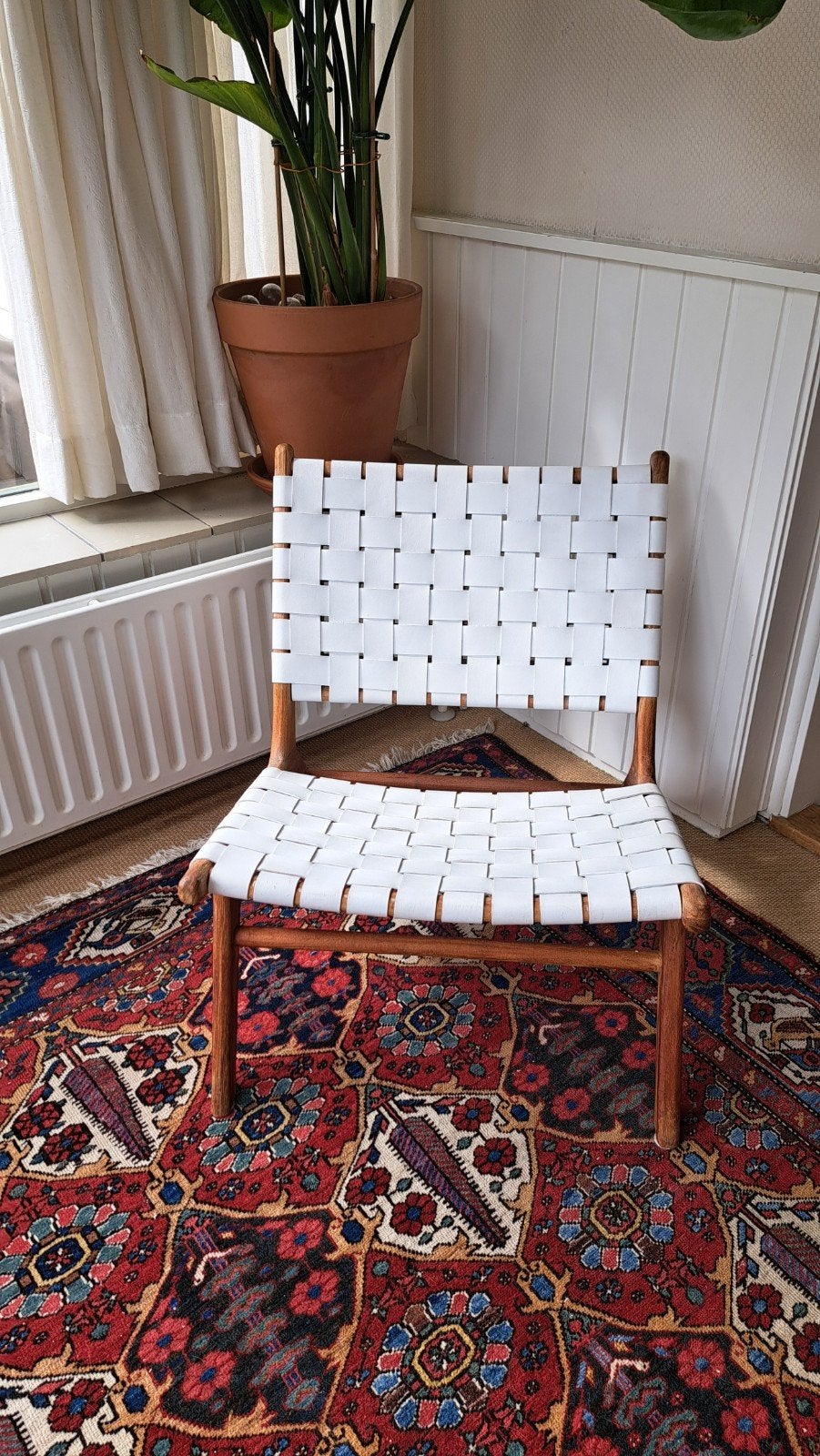 Bohemian Loungestoel met Wit Gevlochten Zitting, Ophalen, Gebruikt, Wit, Bohemian, Scandinavisch, Modern