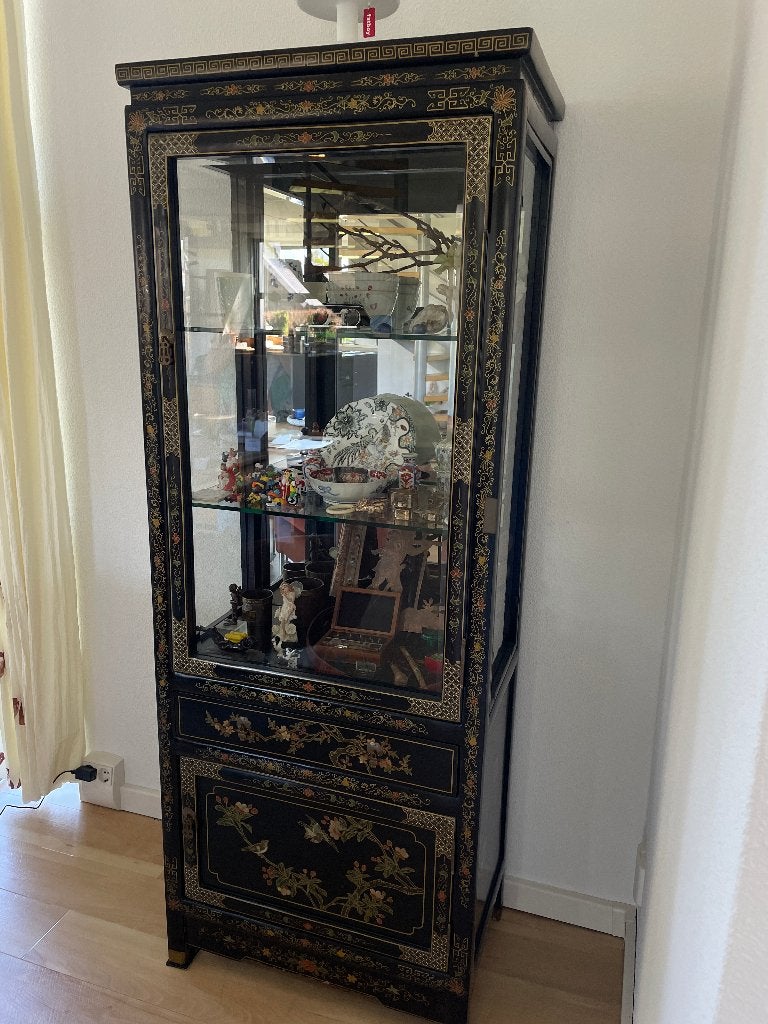 Antieke vitrinekast met Chinees lakwerk, Antiek en Kunst, Antiek | Woonaccessoires, Ophalen