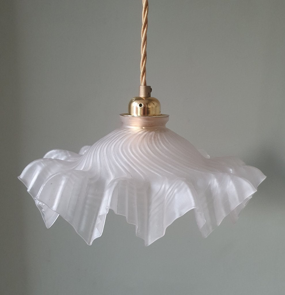vintage franse frosted glazen hanglamp in Clichy stijl, Antiek en Kunst, Ophalen of Verzenden
