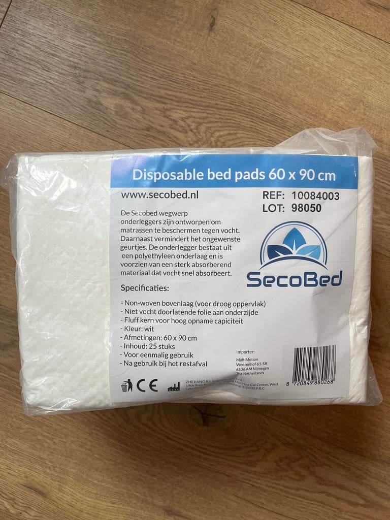 SecoBed Wegwerp Onderleggers 60x90 cm - 25 stuks, Ophalen, Eenpersoons, Nieuw, 190 cm of minder