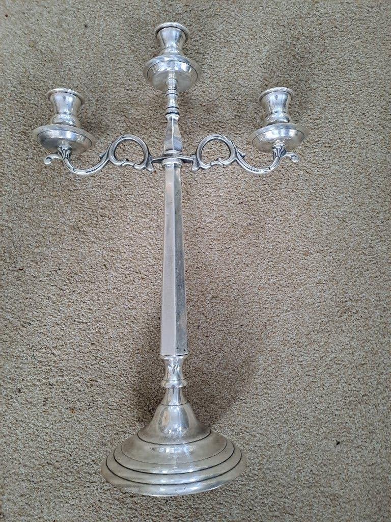 Zilverkleurige hoge kaarsenstandaard, Ophalen of Verzenden, Zilver