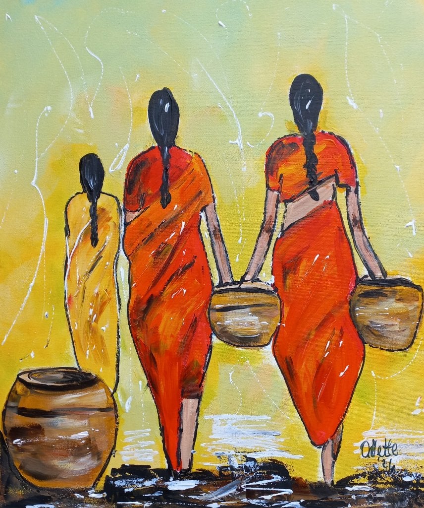 Schilderij 3 Indiase vrouwen, Minder dan 50 cm, 50 tot 75 cm, Nieuw, Ophalen of Verzenden