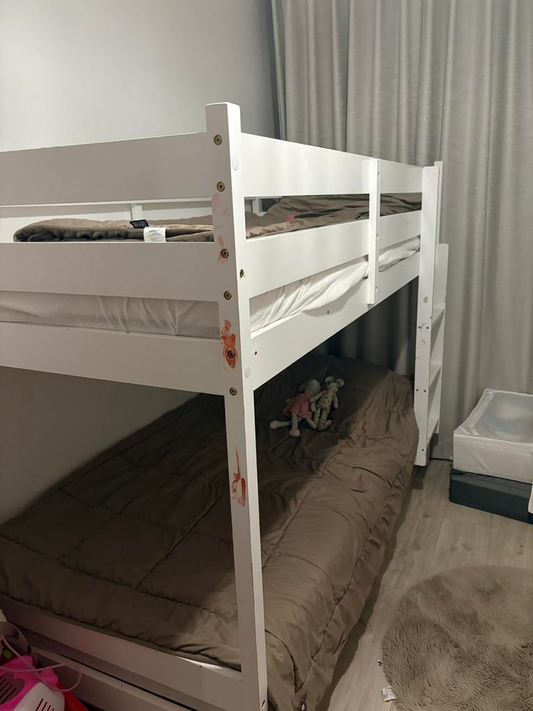 Wit stapelbed met lichte gebruikssporen, Huis en Inrichting, Slaapkamer | Stapelbedden en Hoogslapers, Ophalen, Gebruikt, 90 cm