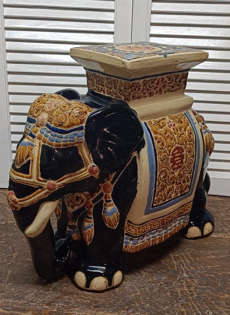 Zeldzaam Vintage Olifant Planttafeltje - Zwart & beige. d, Ophalen of Verzenden