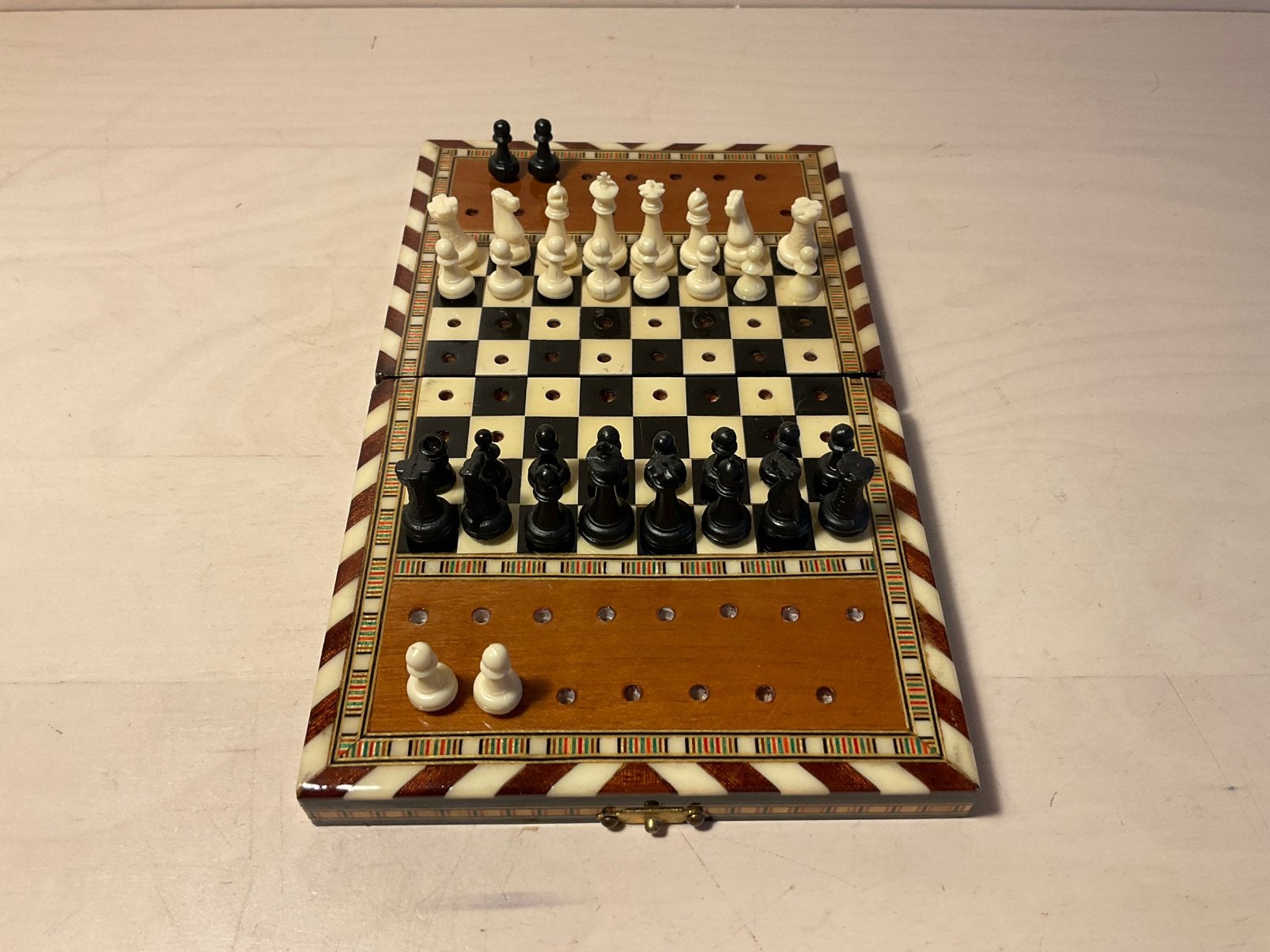 Schaakspel voor op reis met een ingelegd ontwerp, Een of twee spelers, Ophalen of Verzenden, Zo goed als nieuw, Reisspel