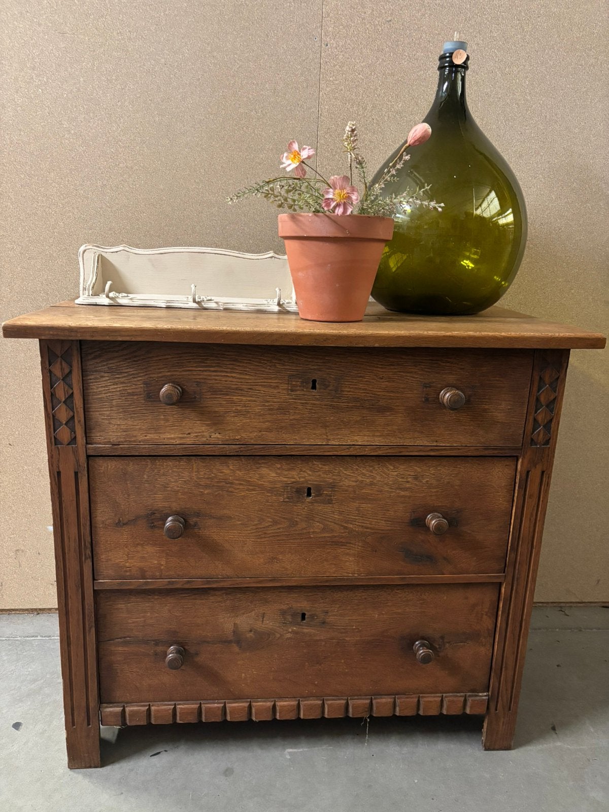 Antieke ladekast / commode, Studio Larilo, Eikenhout, 3 of 4 laden, Minder dan 100 cm