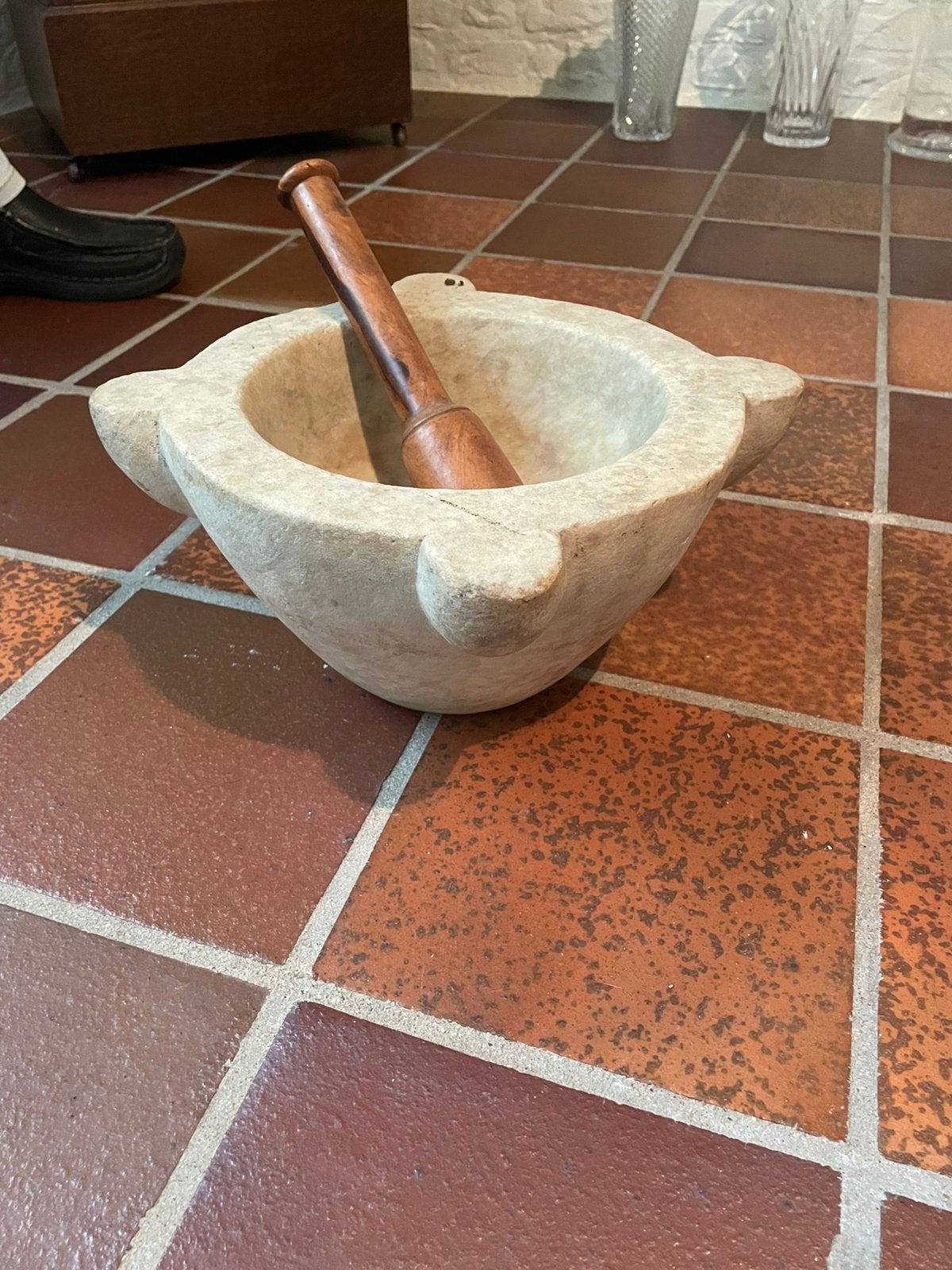 Antieke marmeren  grote Vijzel ( nog puntgaaf), Ophalen of Verzenden