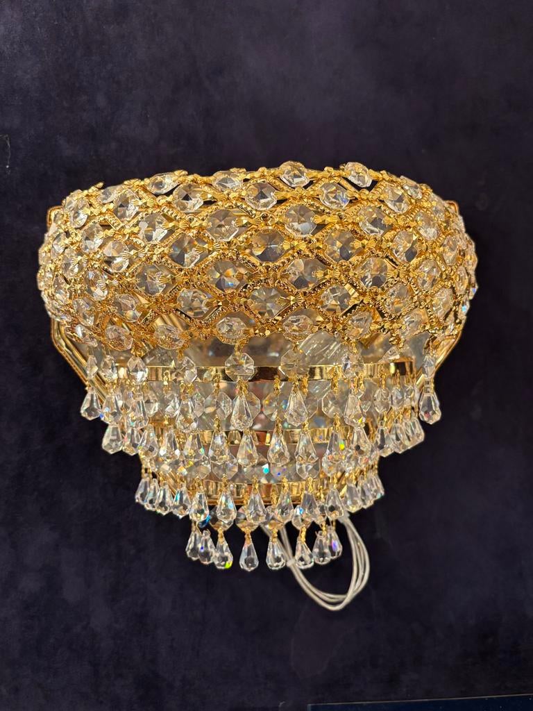 Luxe  Swarovski vergulde Wandlamp met Kristallen Druppels, Verzenden, Nieuw, Metaal, Klassiek