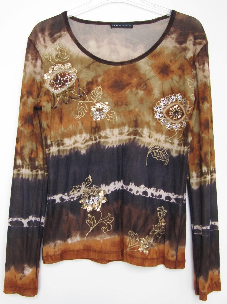 NICE CONNECTION shirt Tie Dye pailletten maat 38/40, Zo goed als nieuw, Lange mouw, Nice Connection, Maat 38/40 (M)
