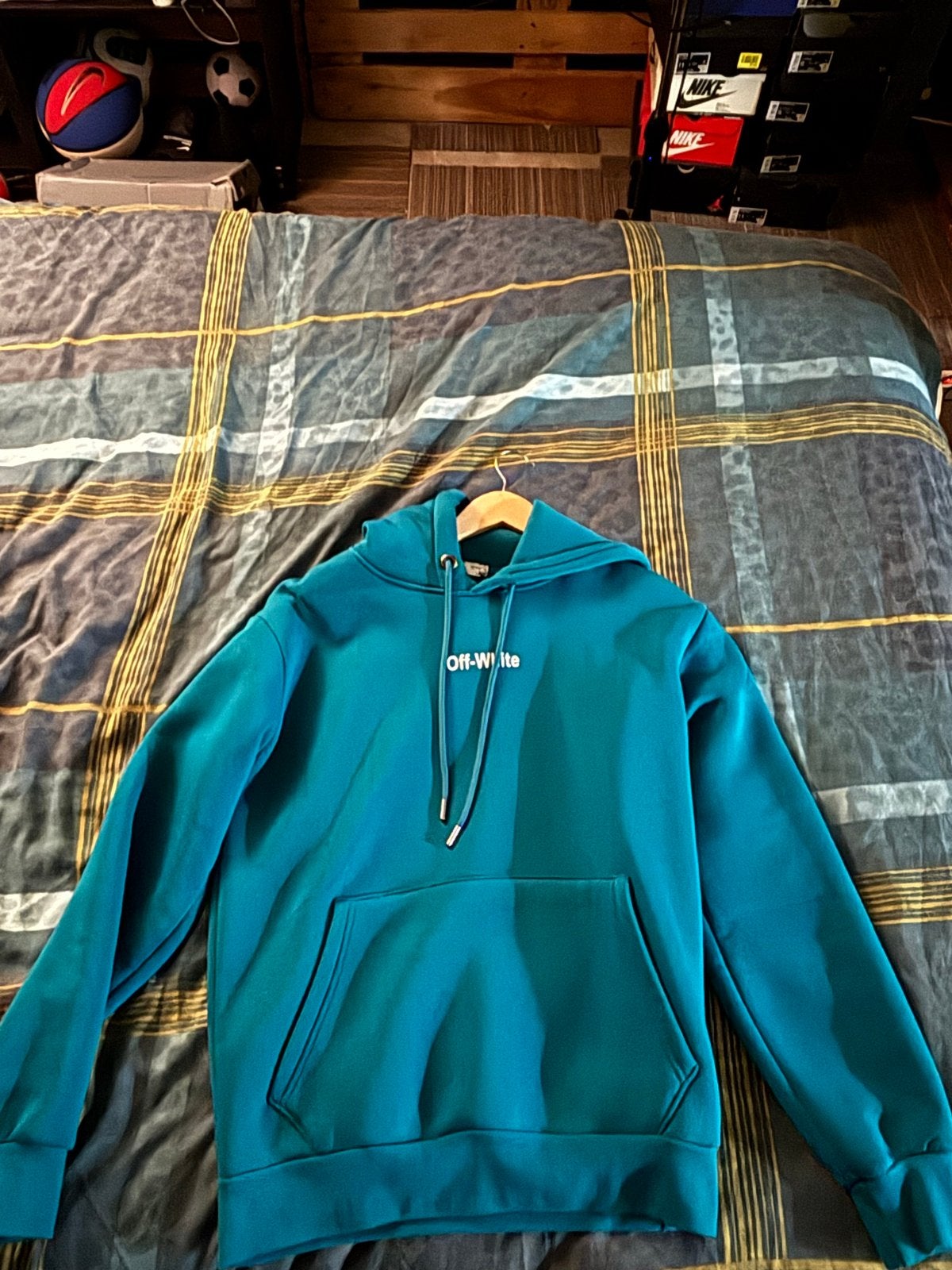 Off-White hoodie met print - Maat M, Kleding | Heren, Ophalen of Verzenden, Zo goed als nieuw, Maat 48/50 (M), Blauw