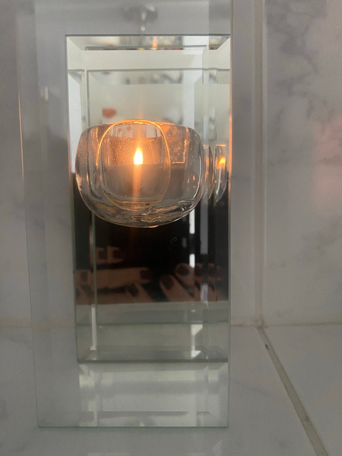 Waxinelichtje op spiegelstandaardje, Ophalen of Verzenden, Gebruikt, Overige materialen, Kandelaar