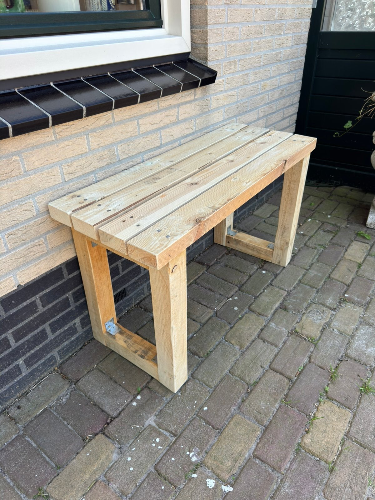 Houten bankje/tafeltje van 60x100x40,5 cm, Tuin en Terras, Ophalen, Gebruikt, Rechthoekig, Hout
