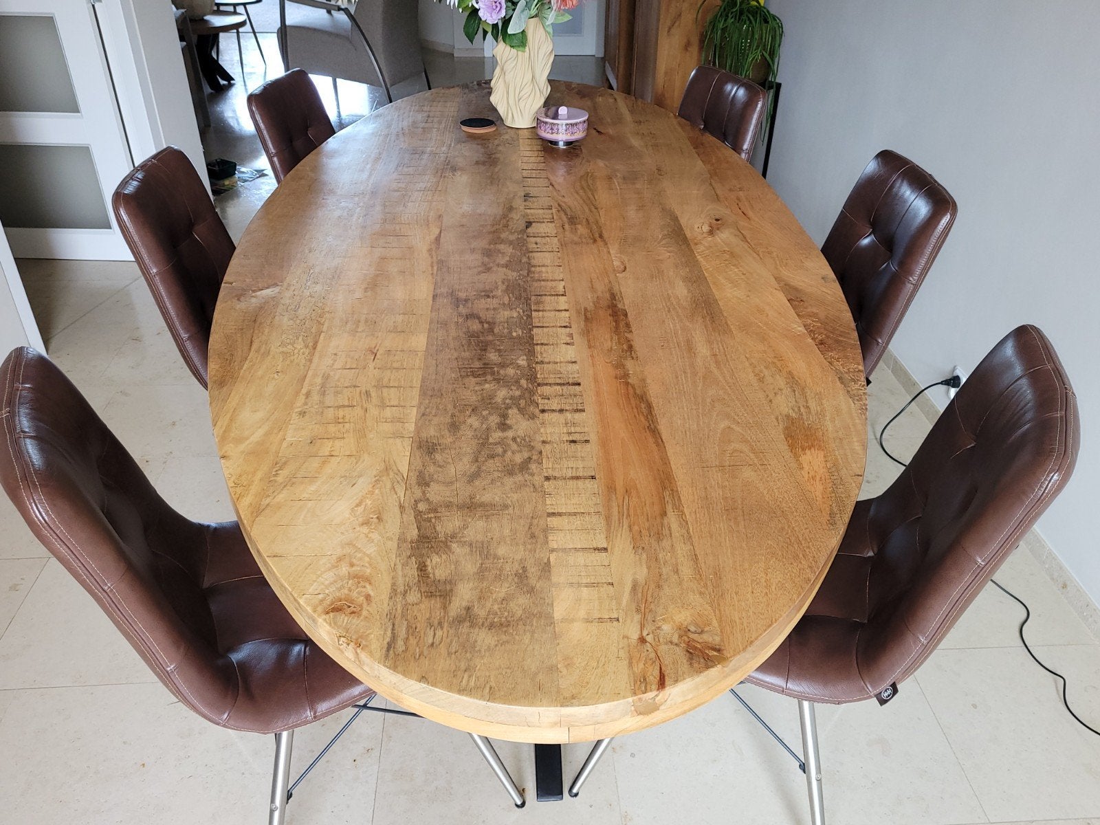 Eetkamerstoelen, 6 stuks, bruin leer, Henders & Hazel, Ophalen, Gebruikt, Bruin, Leer