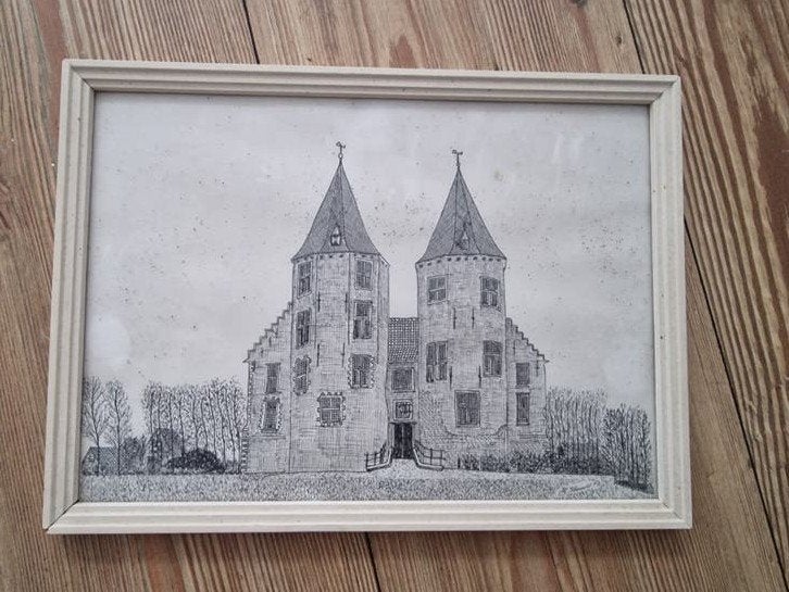 Pentekening Kasteel van Bornem door H. Illegems (1943), Antiek en Kunst, Ophalen of Verzenden