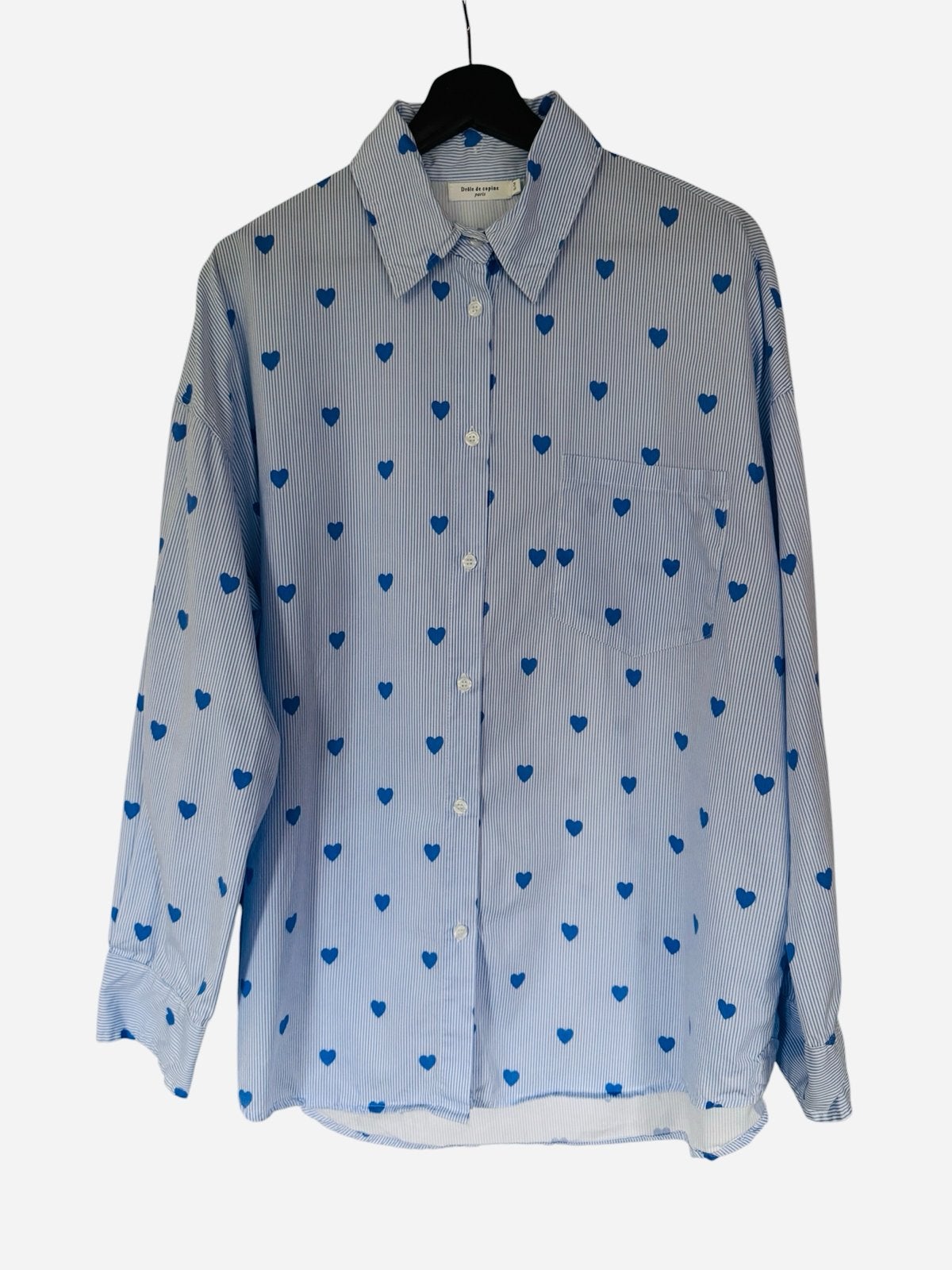 Nieuwe Drôle de Copine Paris oversized blouse met hartjes, Verzenden, Nieuw, Maat 42/44 (L), Blauw
