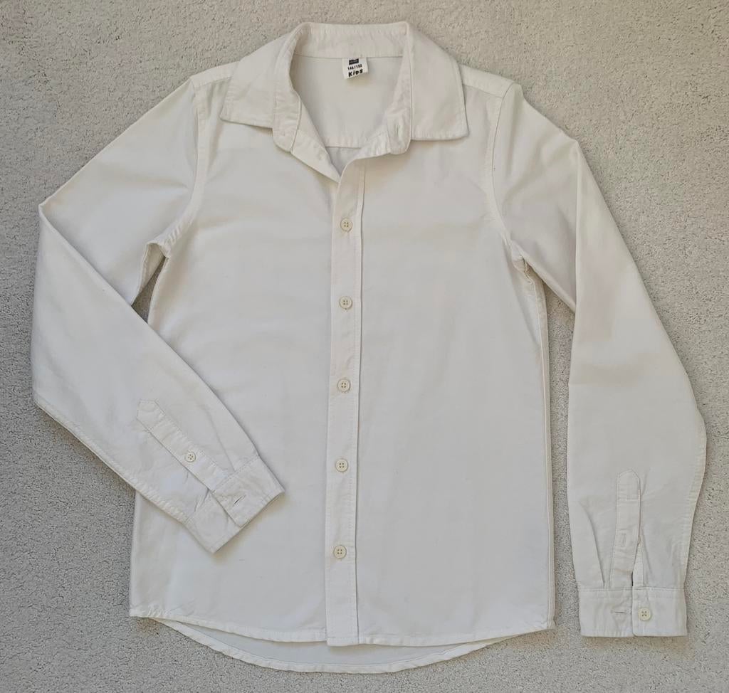 Crèmekleurig katoenen overhemdje met lange mouw, 146/152., Ophalen of Verzenden, Zo goed als nieuw, Jongen, Overhemd of Blouse