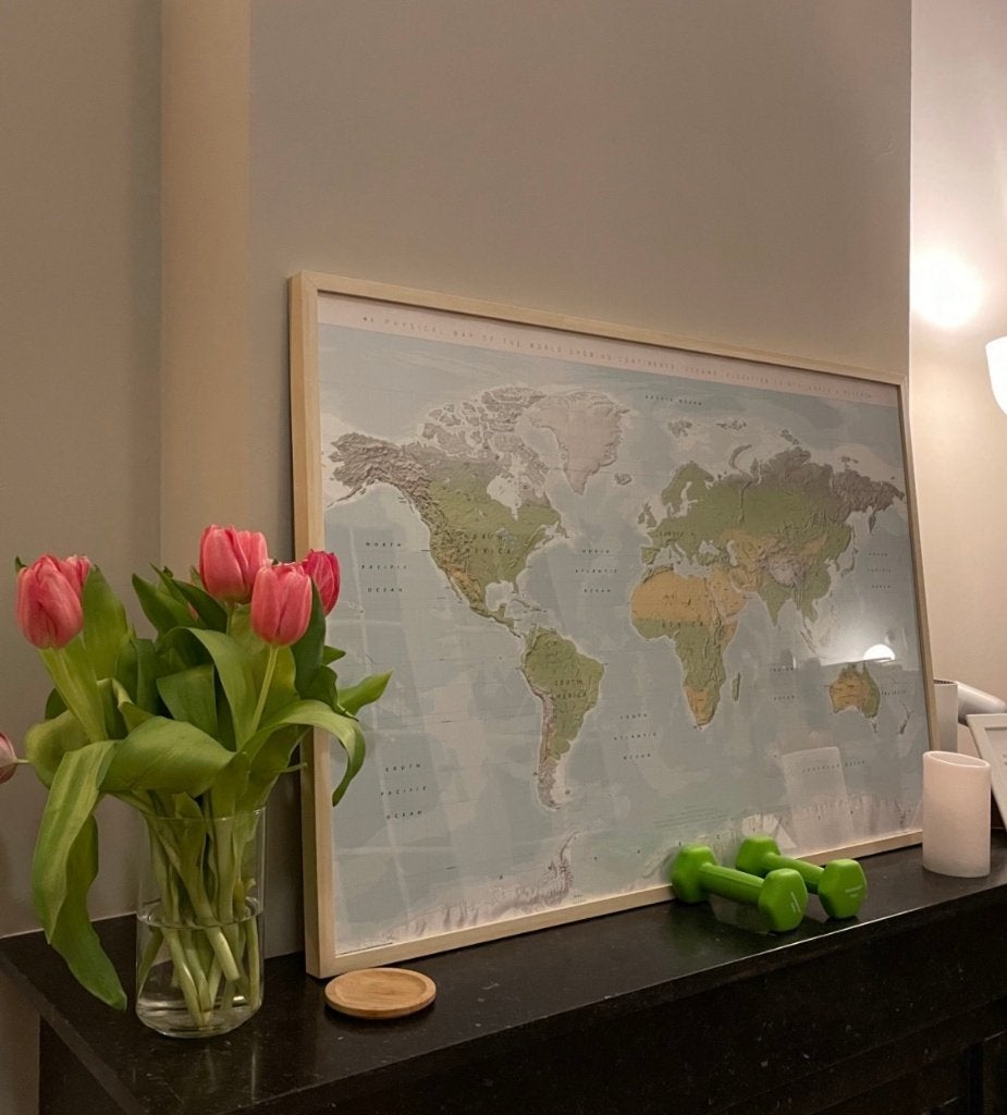 Wereldkaart Poster met Lijst – 61x91 cm, Ophalen, Op houten frame