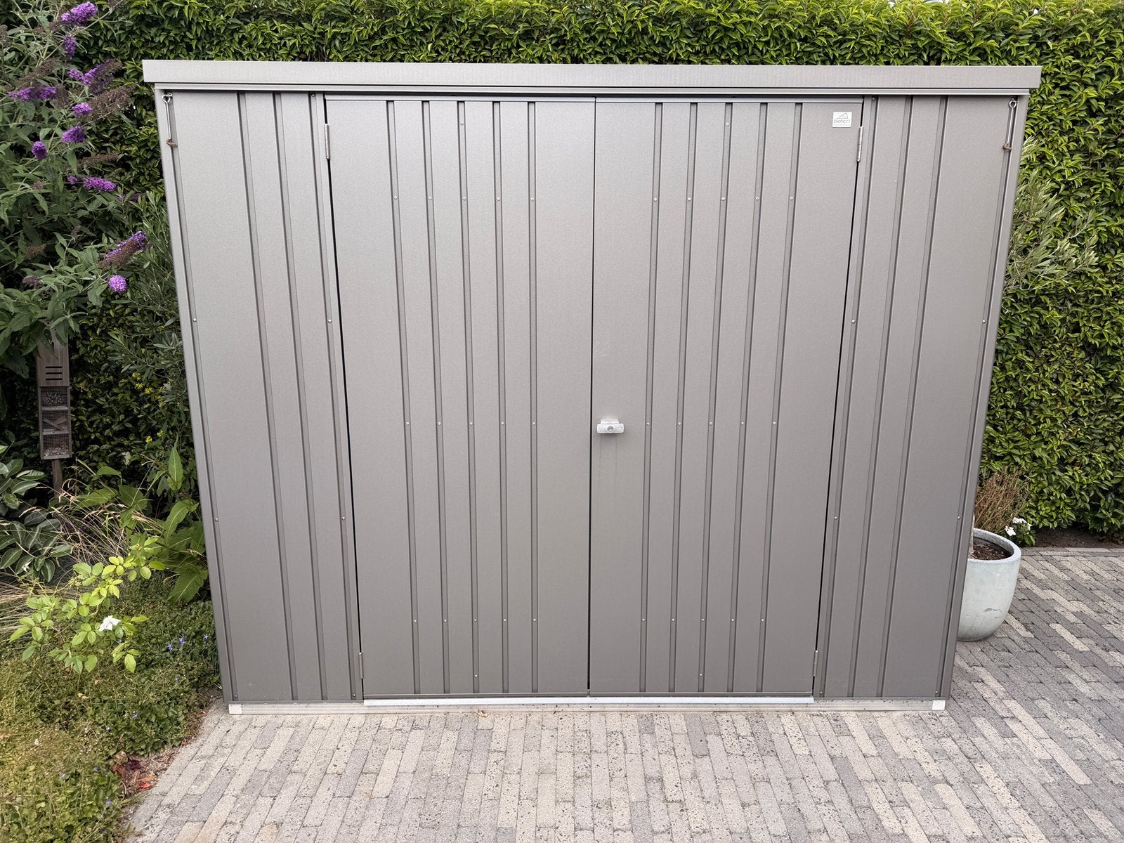 Biohort Tuinkast 230 – Kwartsgrijs Metallic, Tuin en Terras, Ophalen, Zo goed als nieuw, Metaal, Overige typen