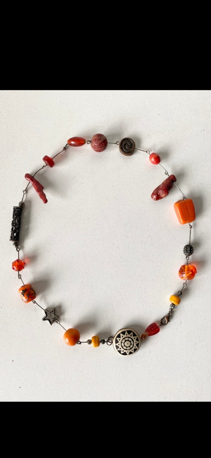 handgemaakte ASSYMETRISCHE BOHO-KETTING, Ophalen of Verzenden, Zo goed als nieuw, Overige kleuren, Overige materialen