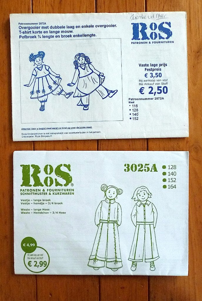 ROOS MEISJES PATRONEN 2072  EN 3025A maten 116 T/M 164, Hobby en Vrije tijd, Kledingpatronen, Verzenden, Zo goed als nieuw, Kind