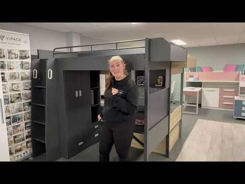 New York hoogslaper met bureau en kast - 90x200 - Grijs, Niet ingevuld, Niet ingevuld, Niet ingevuld