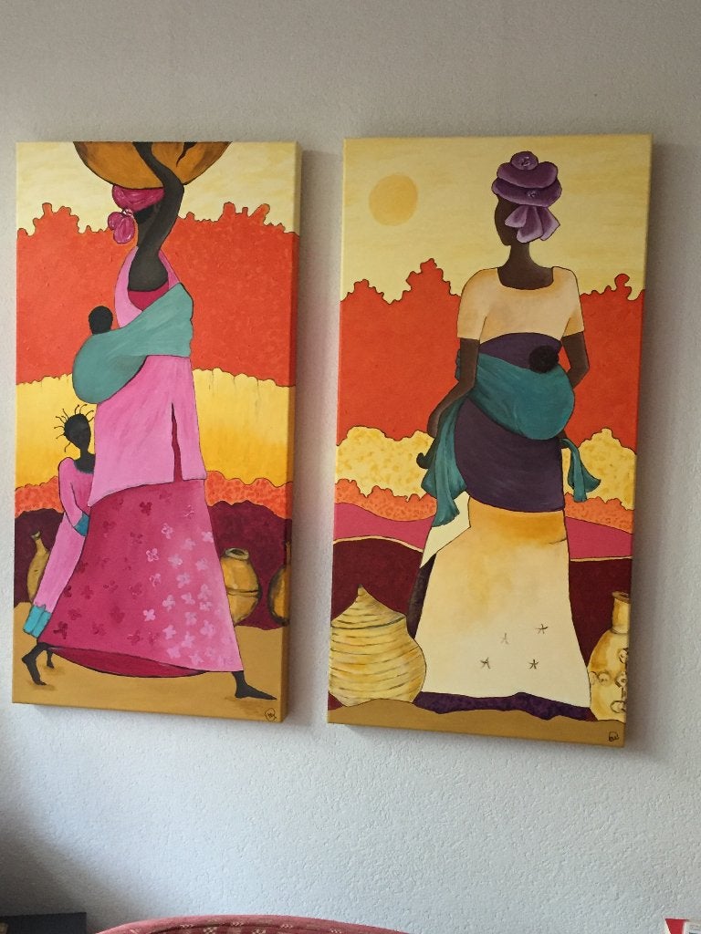 2x doek met Afrikaanse vrouwen tgv Slava Oekraïne Foundation, Antiek en Kunst, Kunst | Schilderijen | Klassiek, Portret of Personen