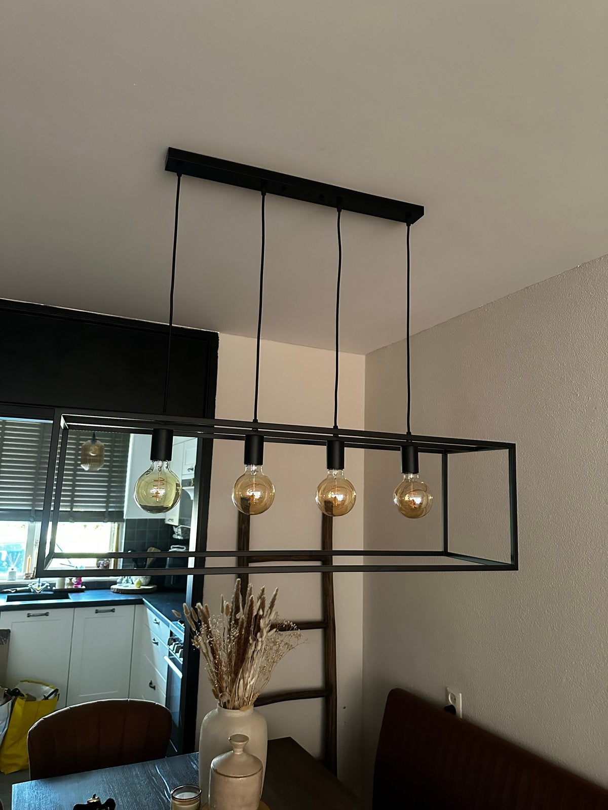 Zwarte industriële hanglamp - 4 lichts, Ophalen, 100 tot 150 cm, Zo goed als nieuw, Minder dan 25 cm