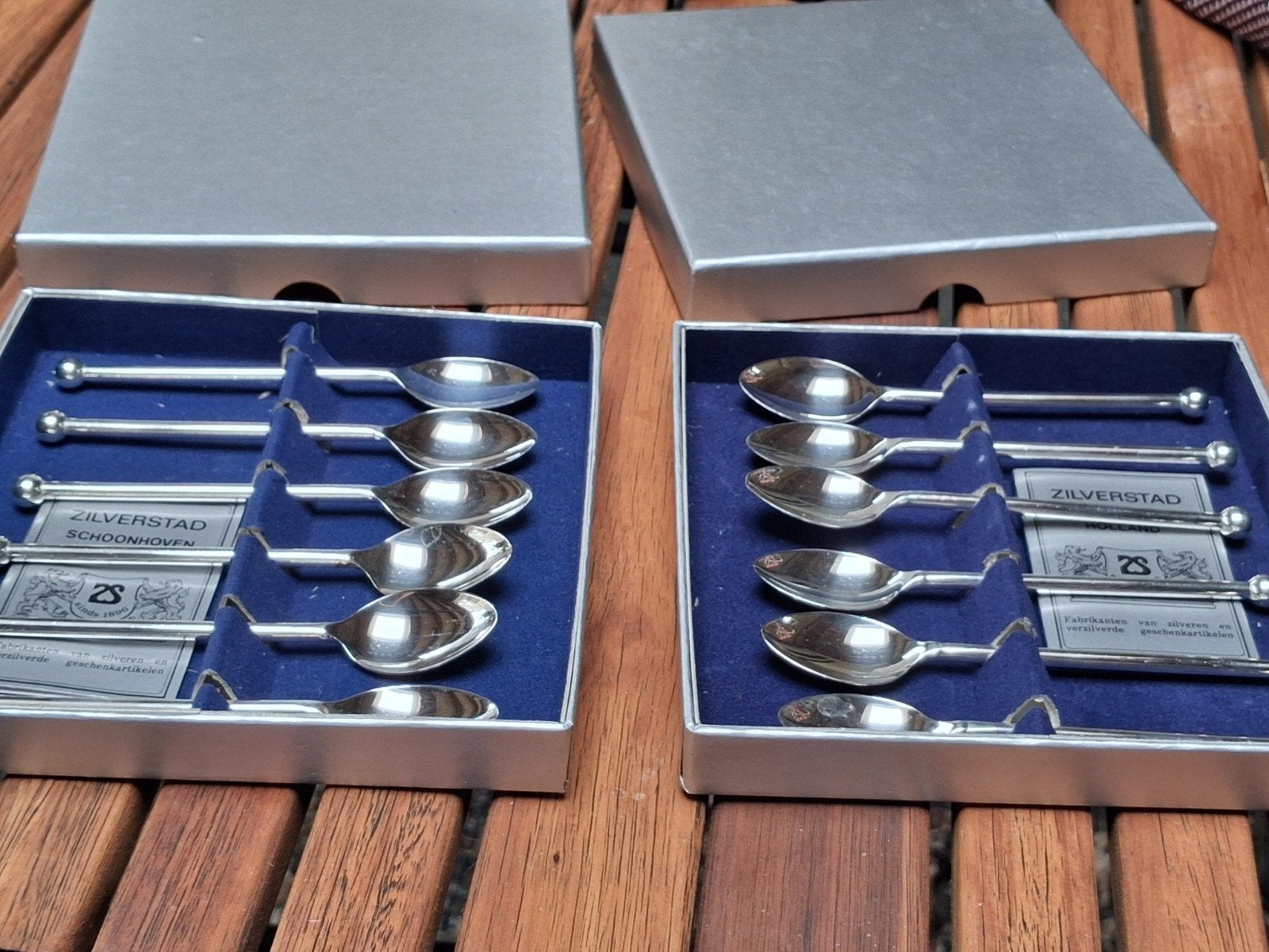 2x doosje verzilverde theelepeltjes, Antiek en Kunst, Antiek | Bestek, Ophalen of Verzenden