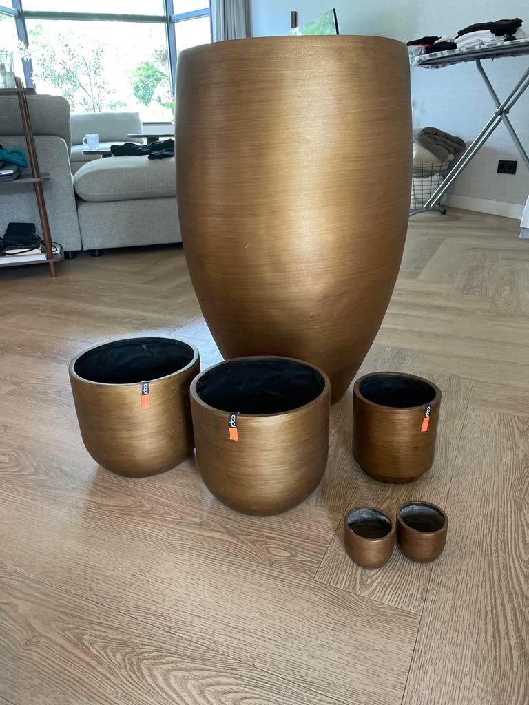 Set van 6 Capi bloempotten in verschillende maten, Tuin en Terras, Bloempotten, Ophalen, Kunststof, 40 cm of meer, Rond