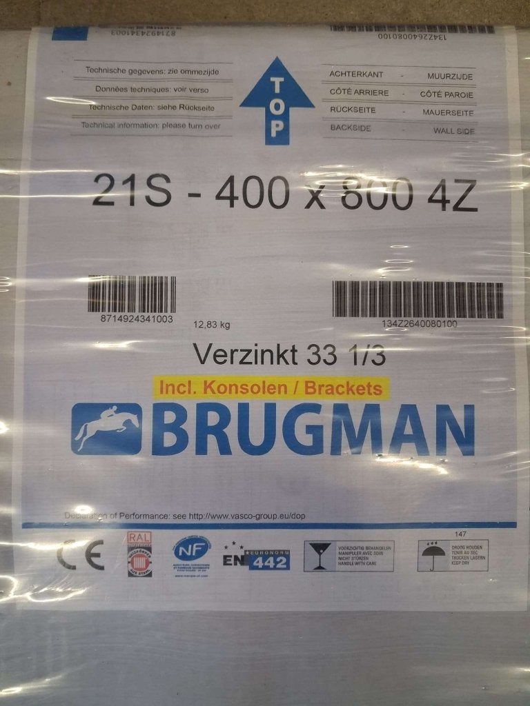 Brugman Standard Zn radiator, type 21s, 800 mm, 400 mm, 788W, Ophalen, 30 tot 80 cm, 500 tot 800 watt, Radiator
