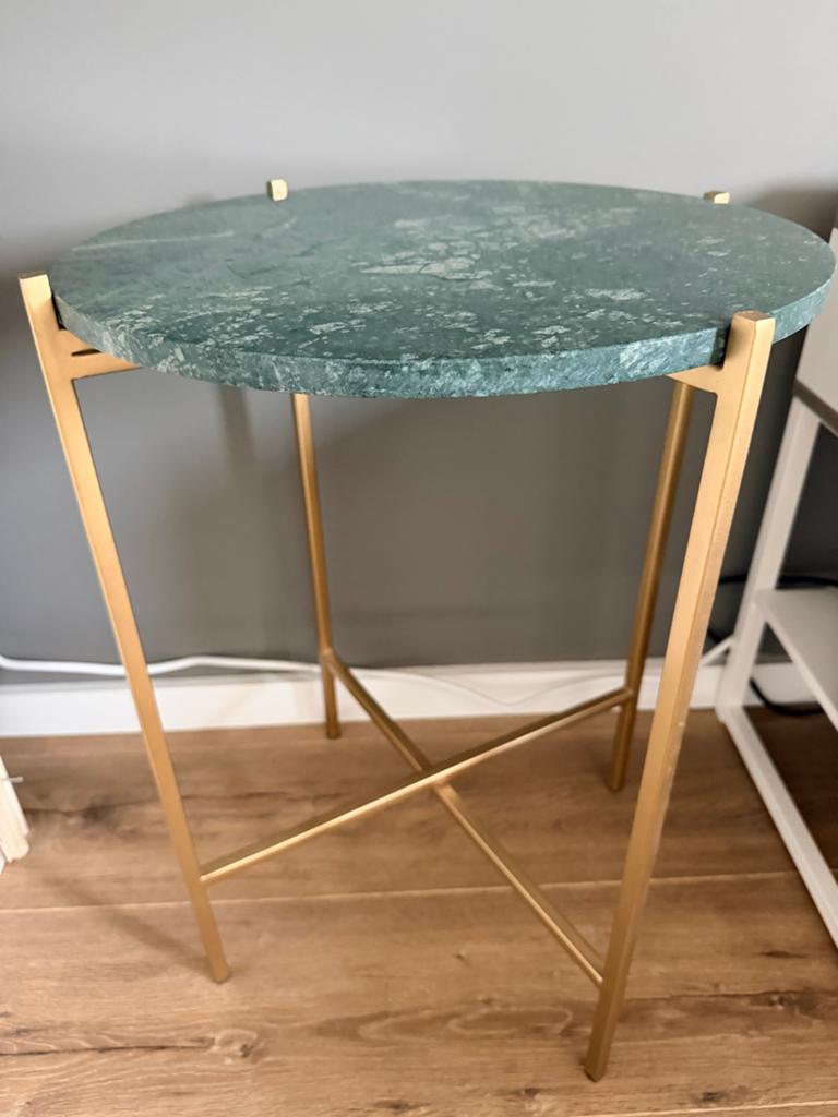 Bijzettafel groen marmer blad, Overige materialen, Minder dan 55 cm, Gebruikt, Rond