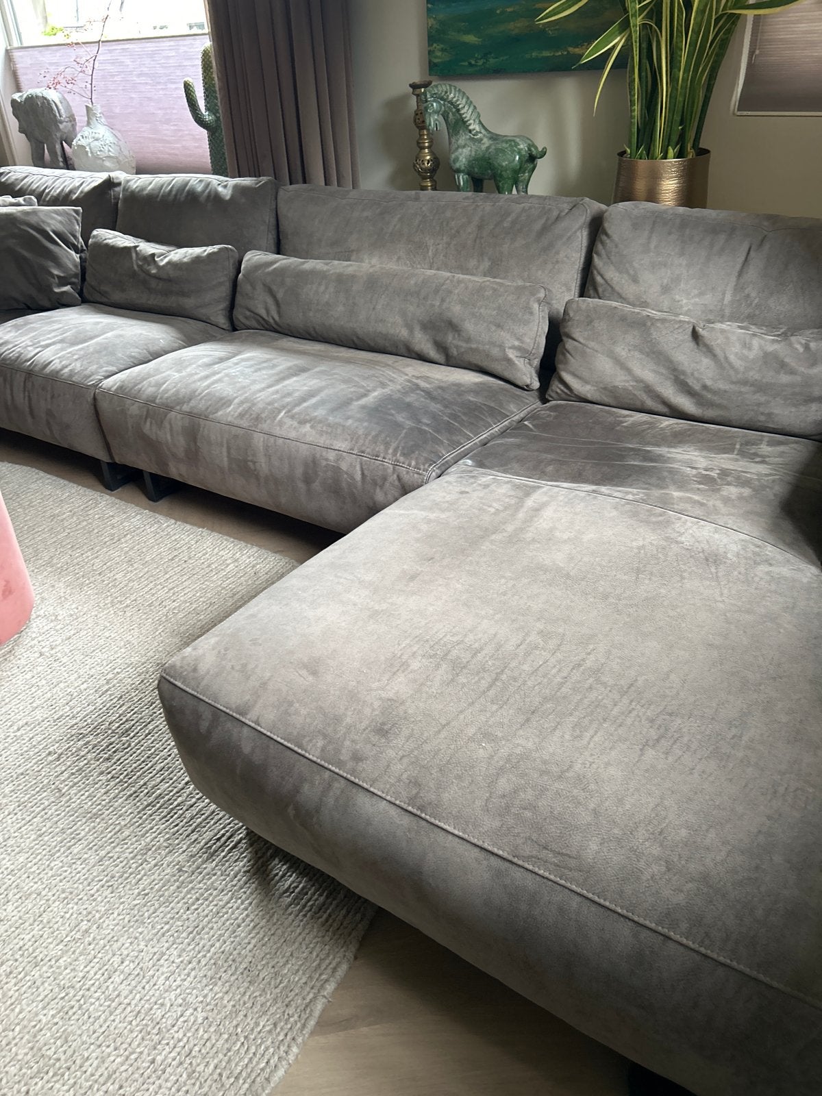 Grote leren loungebank - Comfortabel en stijlvol, Huis en Inrichting, Banken | Bankstellen, Ophalen, Gebruikt, 100 tot 125 cm