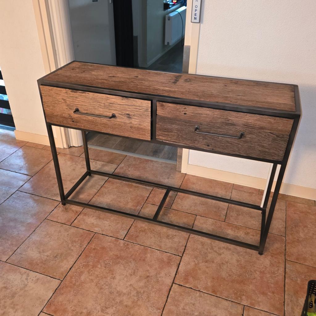 Dressoir mangohout en staal, Huis en Inrichting, Tafels | Sidetables, 100 tot 150 cm, Ophalen of Verzenden, Zo goed als nieuw