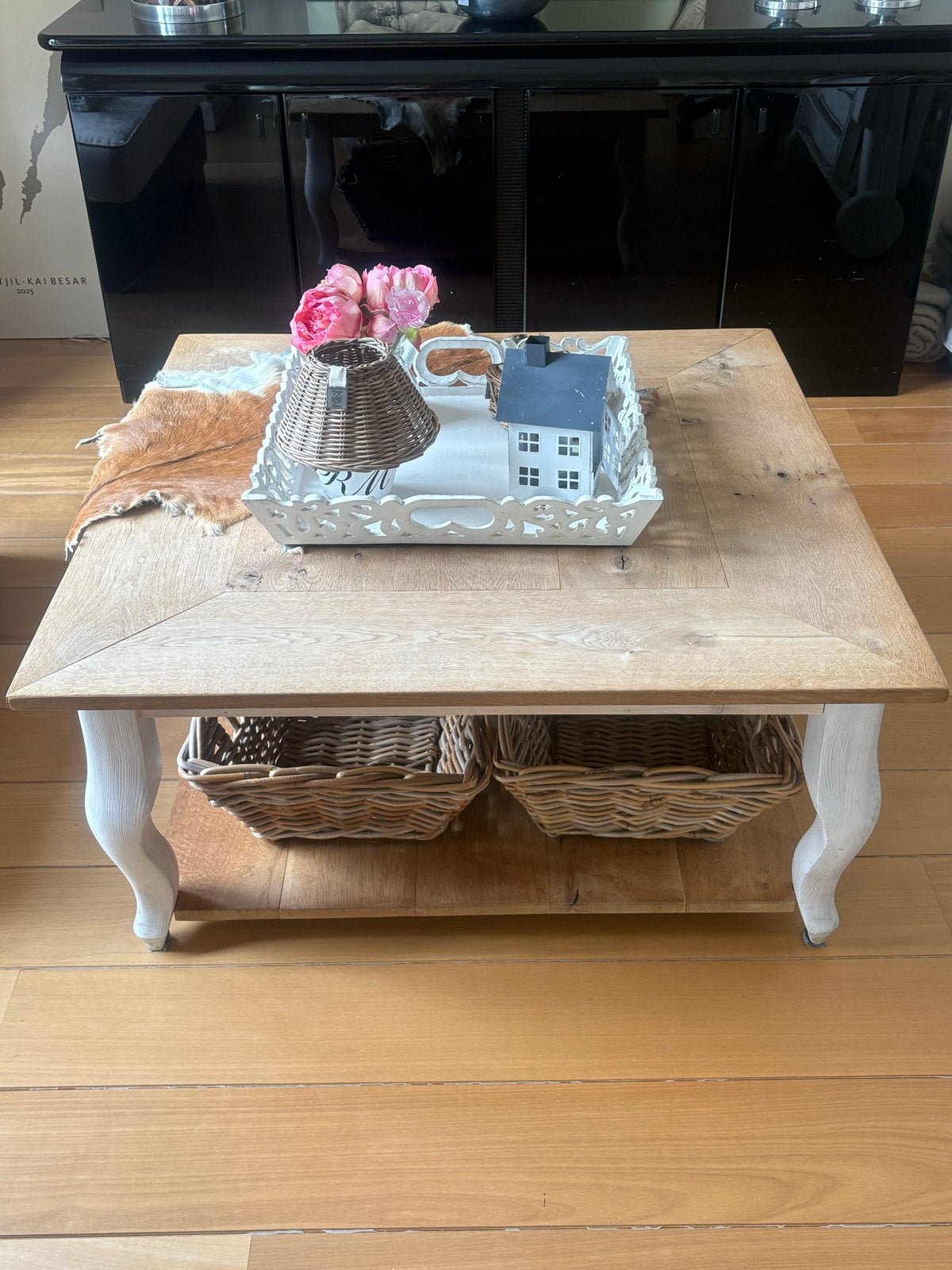 Jorg Salontafel Eikenhout met Manden, Ophalen, Gebruikt, 100 tot 150 cm, 50 tot 100 cm