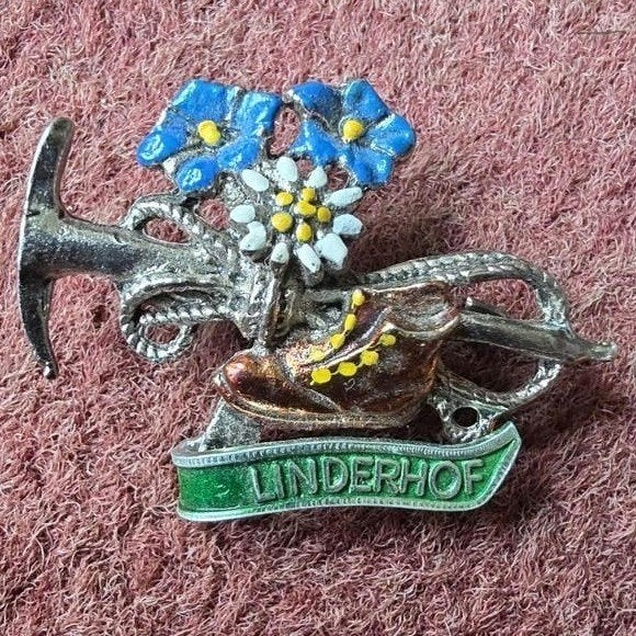 Vintage Linderhof Reversspeld - Alpenmotieven, Overige materialen, 4 tot 7 cm, Gebruikt, Ophalen of Verzenden