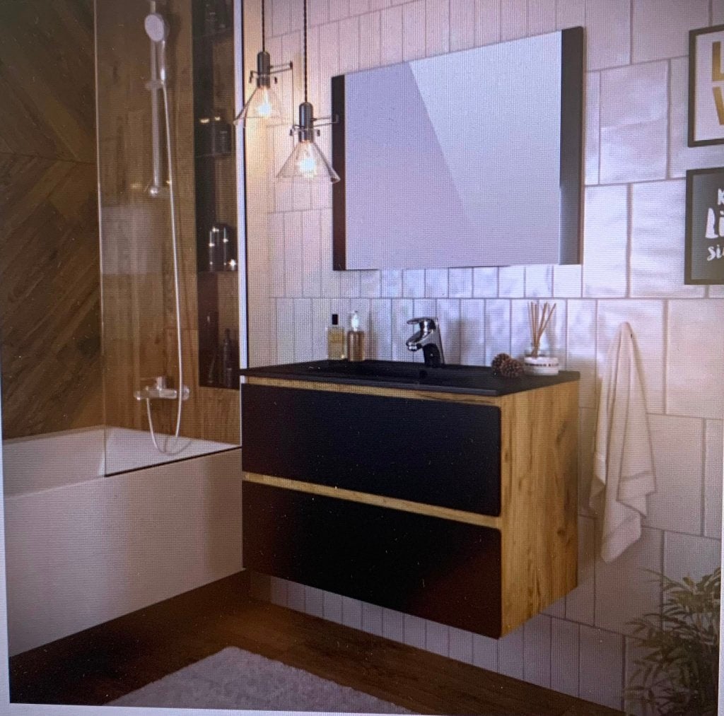 Nieuwe Praxis T-Bath badmeubelset Milenio Indus zwart eik, Huis en Inrichting, Badkamer | Badkamermeubels, Ophalen, Nieuw, 50 tot 100 cm