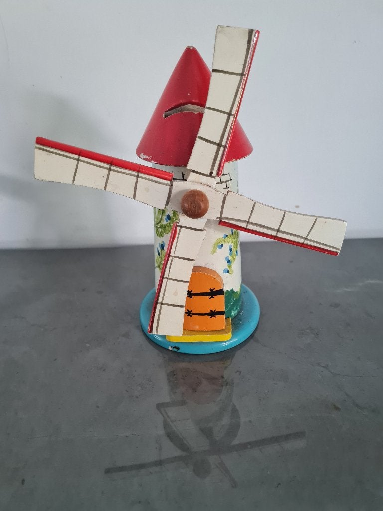 vintage houten spaarpot - Molen - art decostijl - jaren '20, Verzamelen, Spaarpotten, Ophalen of Verzenden, Metaal of Blik, Overige thema's
