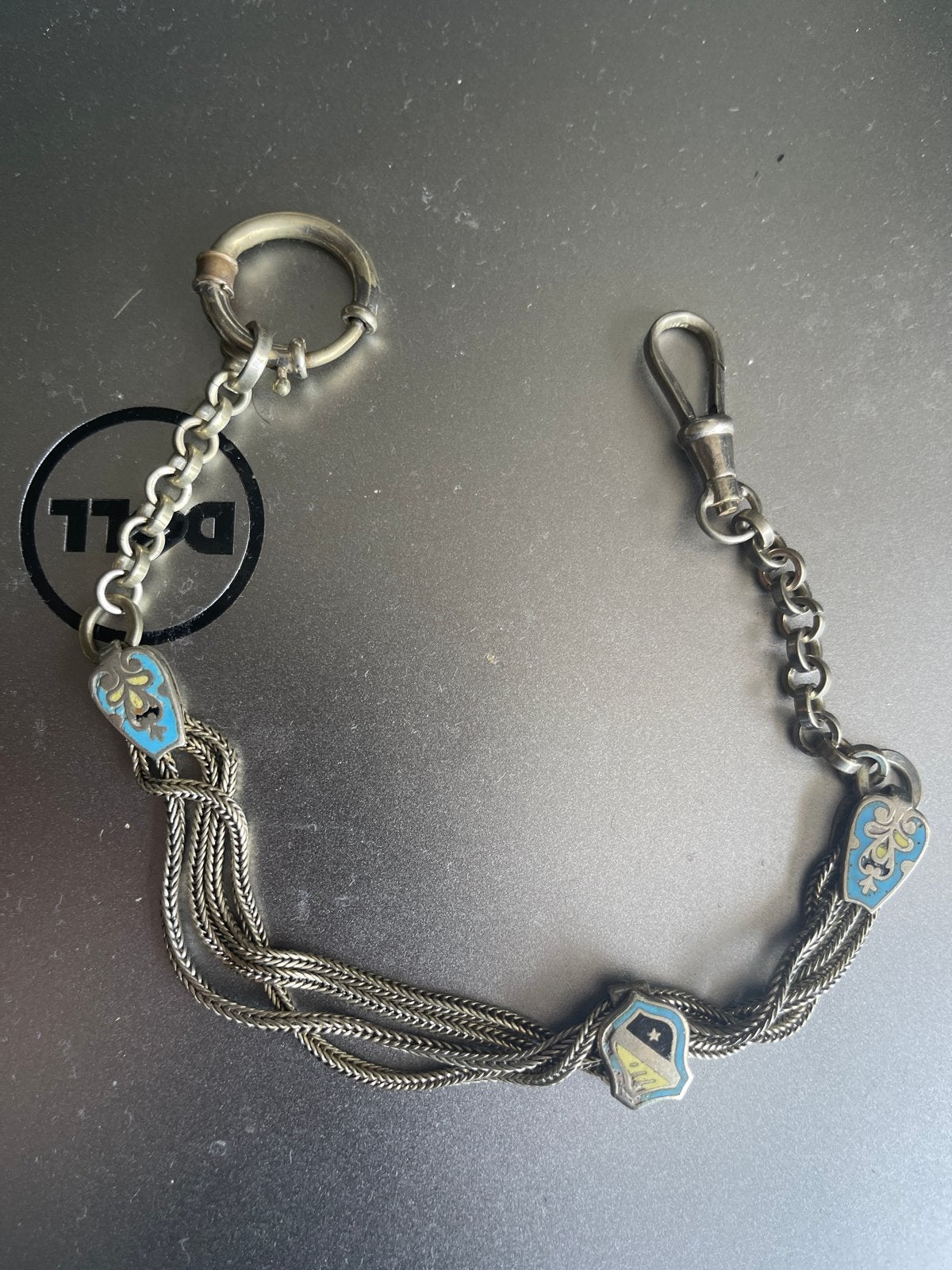 Vintage Zilveren Horlogeketting met Emaille Details, Ophalen of Verzenden, Gebruikt, Zilver