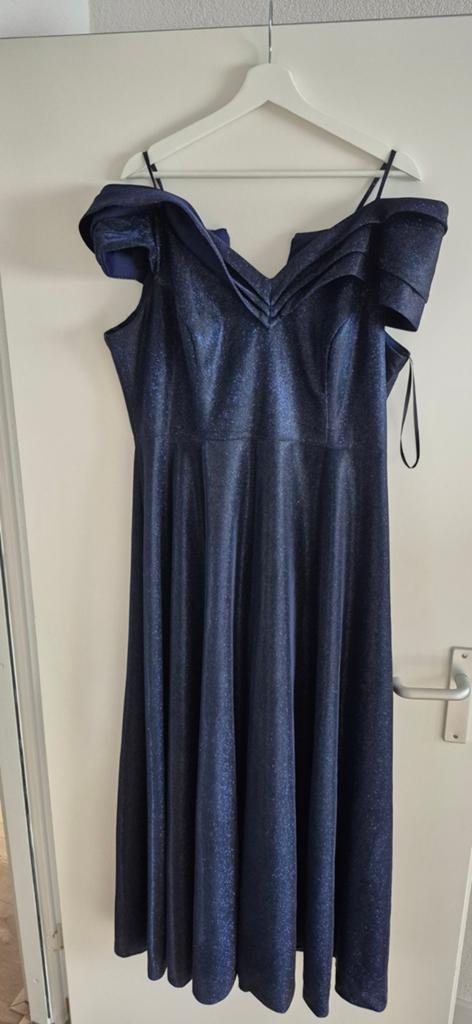 Prachtige donkerblauwe abiye jurk met glitter, Maat 38/40 (M), Galajurk, Blauw, Nieuw