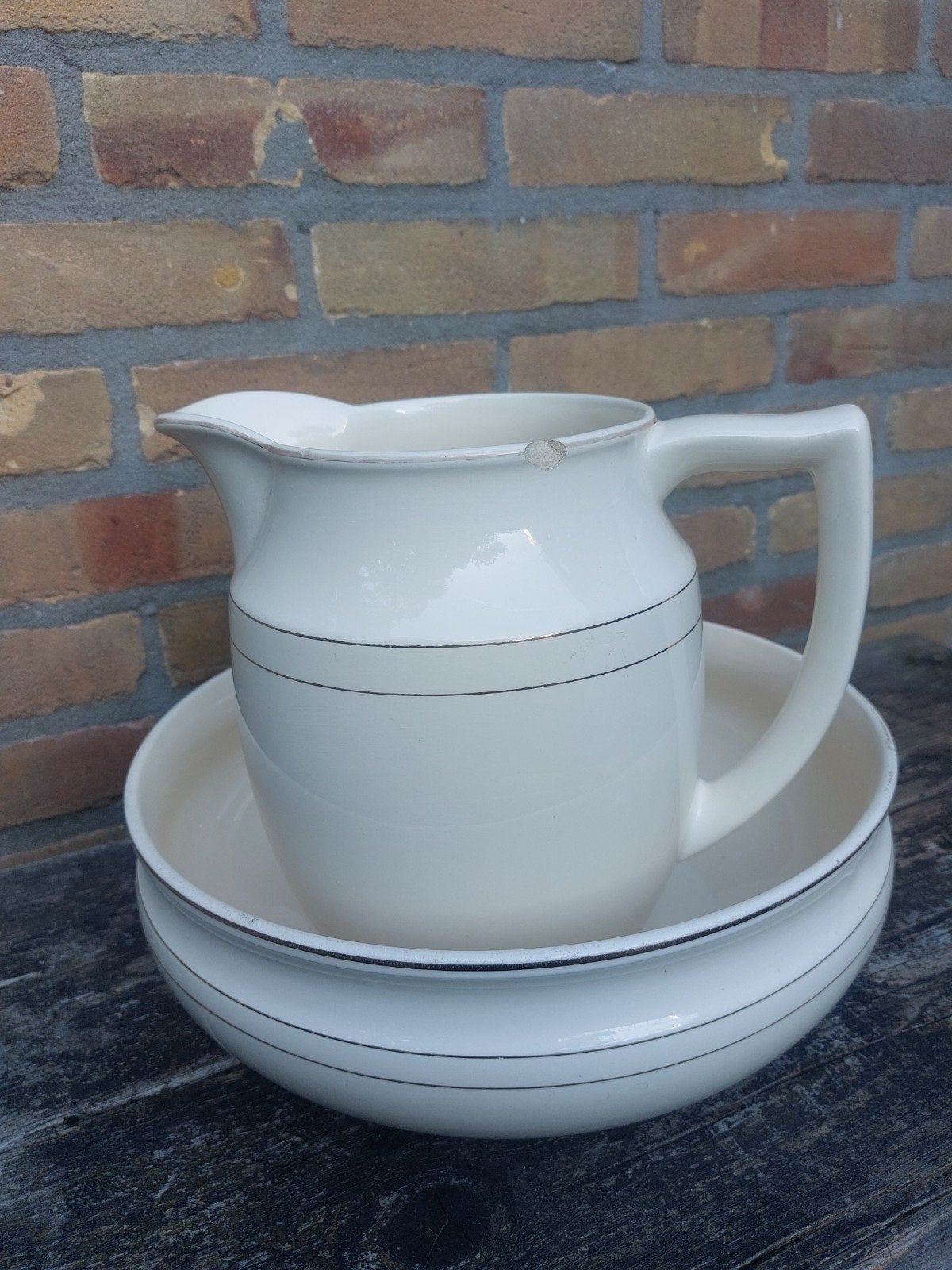 Mooie oude waskom en waskan zeker 60/70 jaar oud, Antiek en Kunst, Antiek | Keramiek en Aardewerk, Ophalen