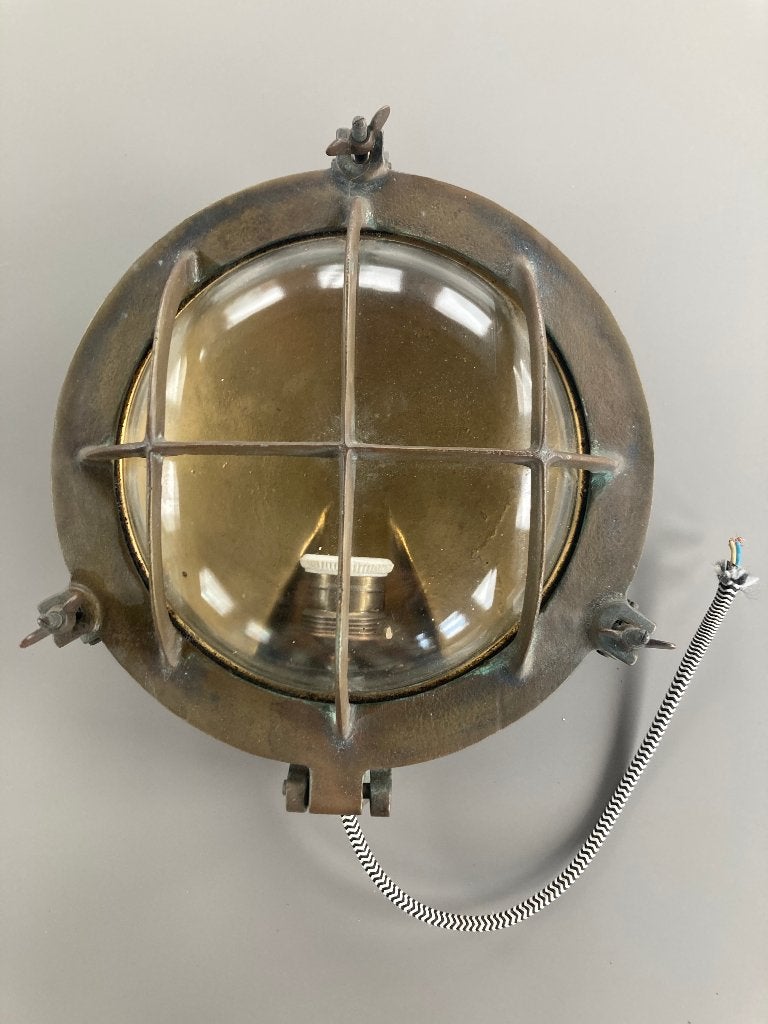 Antieke scheepslamp, messing wandlamp, industriële lamp, Ophalen of Verzenden